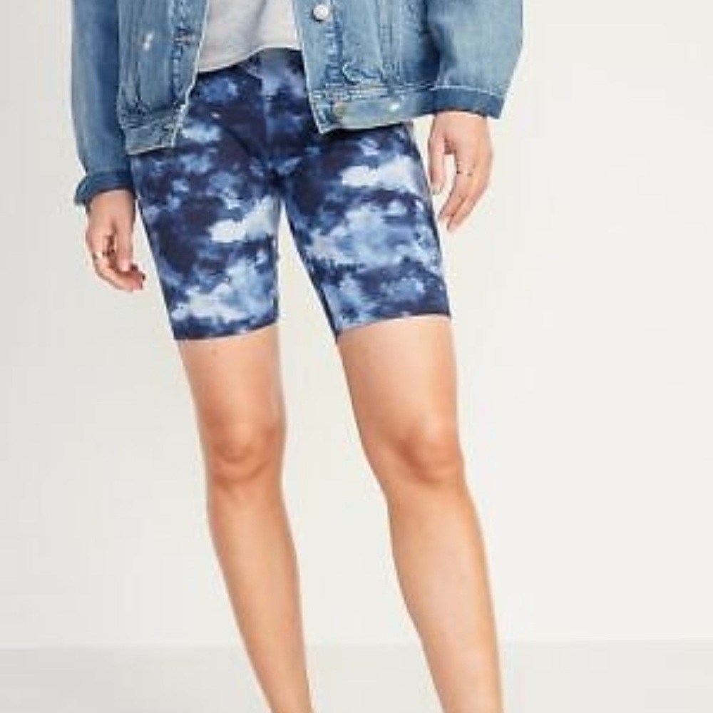 Blue tie dye high waist long bike  shorts